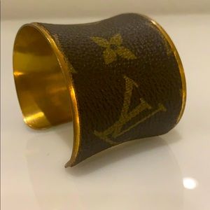 Custom made cuff bracelet featuring Louis Vitton
